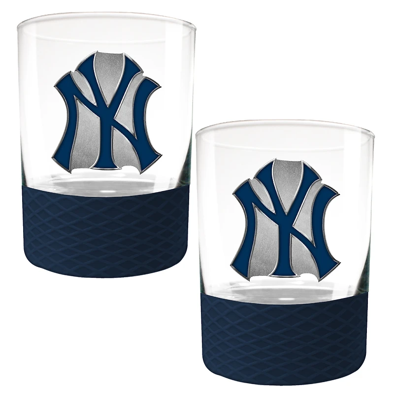 New York Yankees 2-Pack 14oz. Rocks Glass Set with Silcone Grip