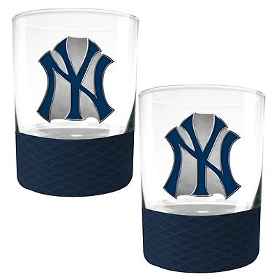 New York Yankees 2-Pack 14oz. Rocks Glass Set with Silcone Grip