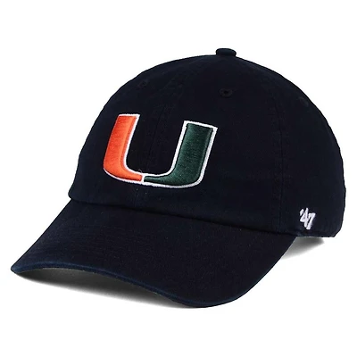 Men's '47 Black Miami Hurricanes Clean Up Adjustable Hat