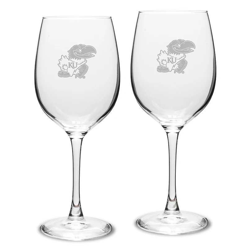 Kansas Jayhawks 2-Piece 16oz. White Wine Glasses Set