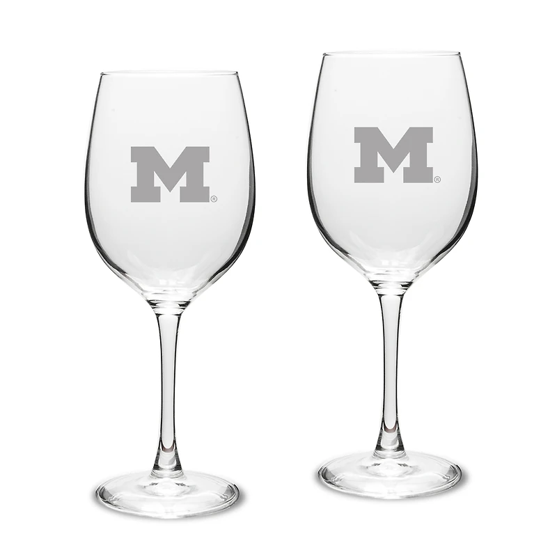 Michigan Wolverines 2-Piece 16oz. White Wine Glasses Set