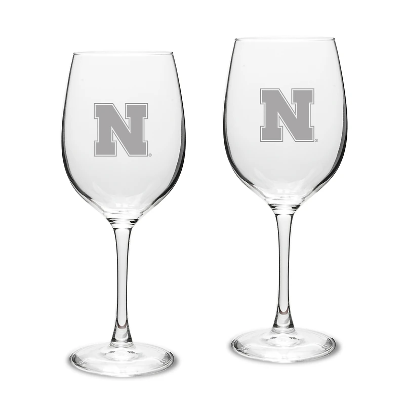 Nebraska Huskers 2-Piece 16oz. White Wine Glasses Set