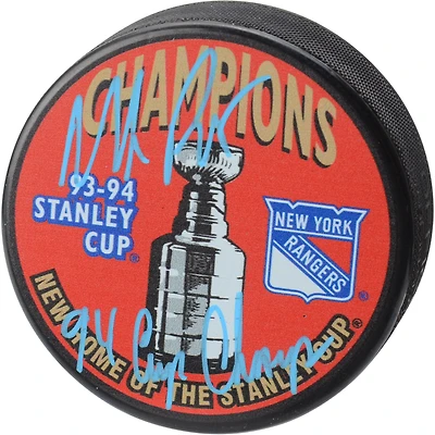 Mike Richter New York Rangers Autographed 1994 Stanley Cup Champions Logo Hockey Puck with "94 SC Champs" Inscription