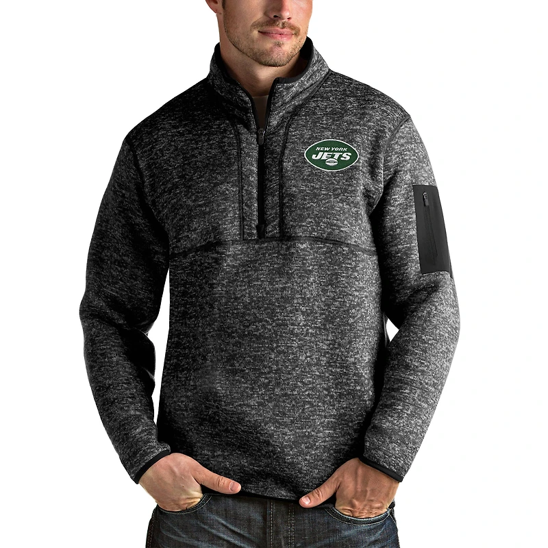New York Jets Antigua Fortune 1/4-Zip Pullover Jacket - Heather Black