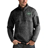 New York Jets Antigua Fortune 1/4-Zip Pullover Jacket - Heather Black