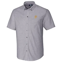 Pittsburgh Pirates Cutter & Buck Short Sleeve Stretch Oxford Button-Down Shirt - Charcoal