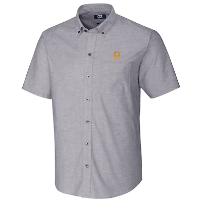 Pittsburgh Pirates Cutter & Buck Short Sleeve Stretch Oxford Button-Down Shirt - Charcoal