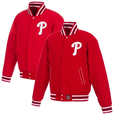 Men's JH Design Red Philadelphia Phillies Embroidered Logo Reversible Wool Full-Snap Jacket