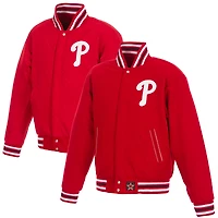 Men's JH Design Red Philadelphia Phillies Embroidered Logo Reversible Wool Full-Snap Jacket