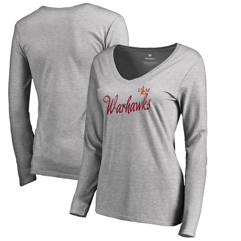 Women's Heathered Gray ULM Warhawks Dora Long Sleeve V-Neck T-Shirt