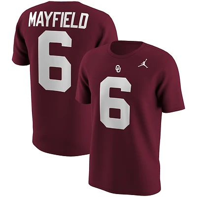 Men's Jordan Brand Baker Mayfield Crimson Oklahoma Sooners College Name & Number T-Shirt