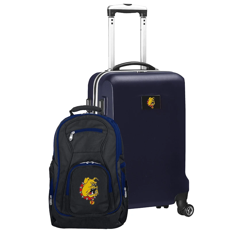 Ferris State Bulldogs Deluxe 2-Piece Backpack and Carry-On Set - Navy