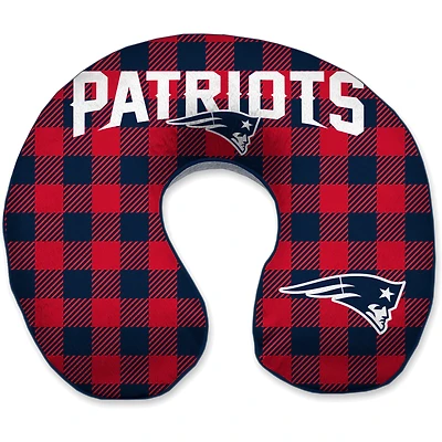 New England Patriots Buffalo Check Sherpa Memory Foam Travel Pillow - Blue