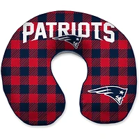 New England Patriots Buffalo Check Sherpa Memory Foam Travel Pillow - Blue