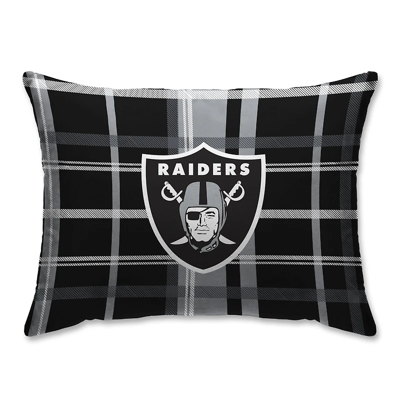 Las Vegas Raiders Plaid Plush Sherpa Bed Pillow - Black