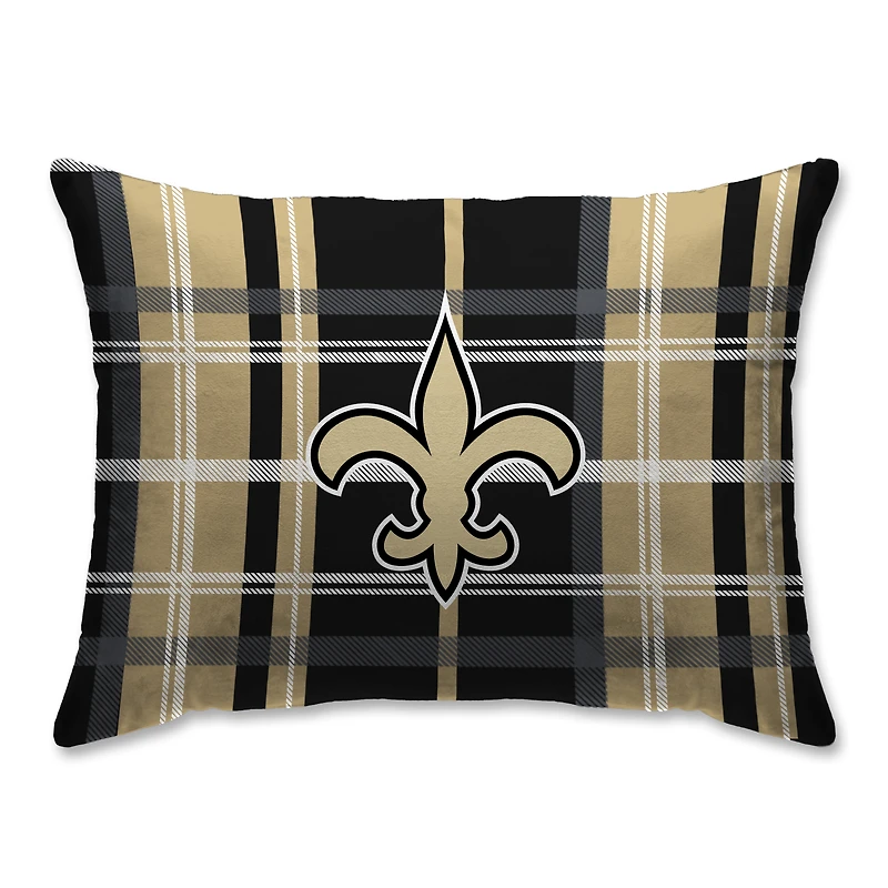 New Orleans Saints Plaid Plush Sherpa Bed Pillow - Black