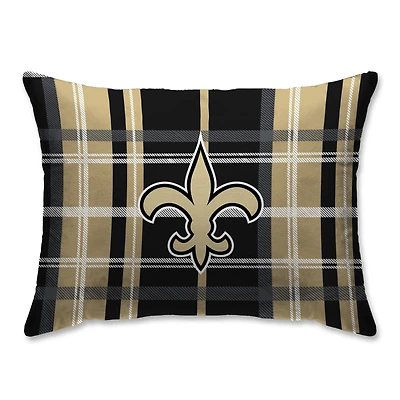 New Orleans Saints Plaid Plush Sherpa Bed Pillow - Black