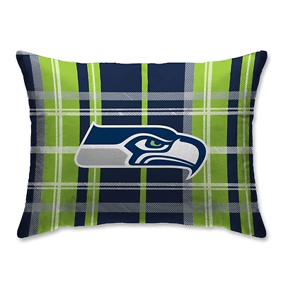 Seattle Seahawks Plaid Plush Sherpa Bed Pillow - Blue