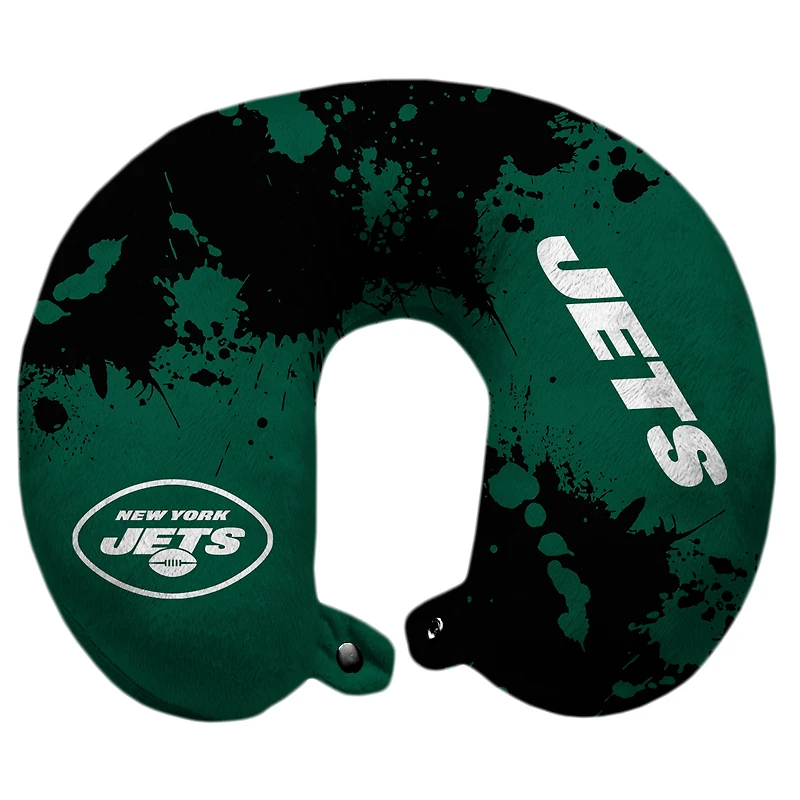 New York Jets Splatter Polyester Snap Closure Travel Pillow - Green