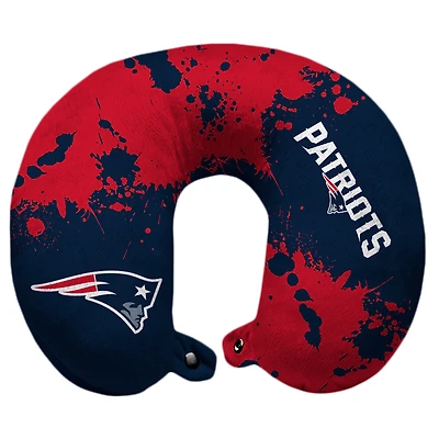 New England Patriots Splatter Polyester Snap Closure Travel Pillow - Blue