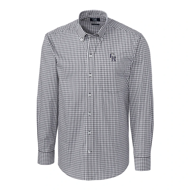 Men's Cutter & Buck Charcoal Colorado Rockies Big & Tall Stretch Gingham Long Sleeve Button-Down Shirt