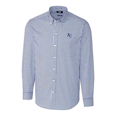 Men's Cutter & Buck Royal Kansas City Royals Big & Tall Stretch Gingham Long Sleeve Button-Down Shirt