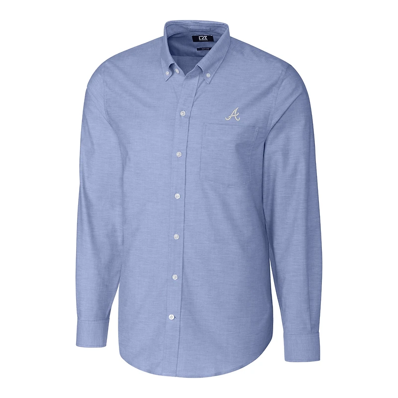Men's Cutter & Buck Royal Atlanta Braves Big & Tall Stretch Oxford Long Sleeve Button-Down Shirt