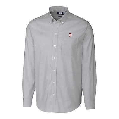 Men's Cutter & Buck Charcoal Boston Red Sox Big & Tall Stretch Oxford Striped Long Sleeve Button-Down Shirt