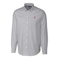 Men's Cutter & Buck Charcoal Boston Red Sox Big & Tall Stretch Oxford Striped Long Sleeve Button-Down Shirt