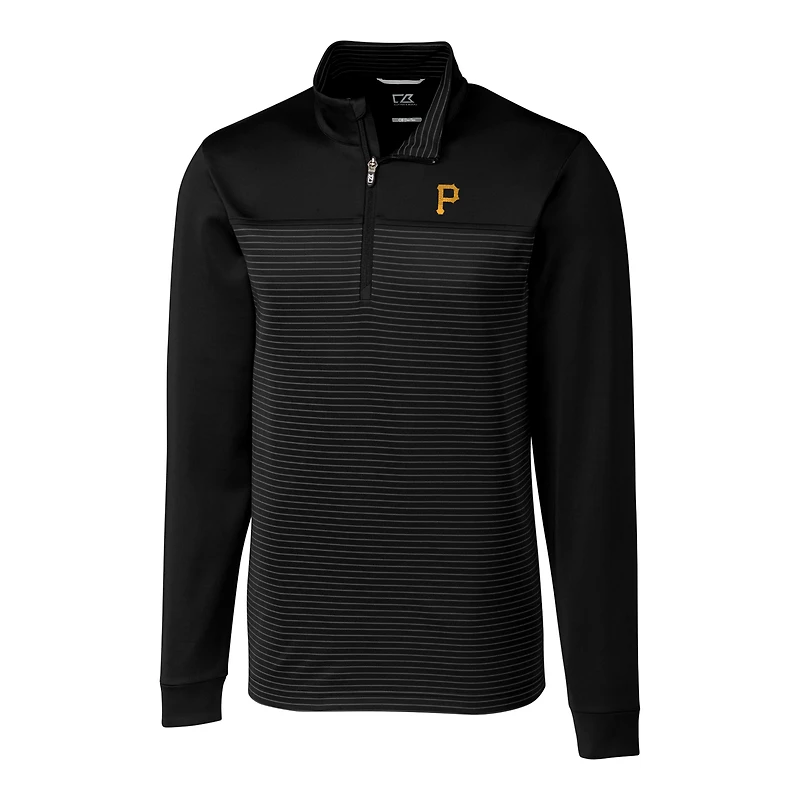 Men's Cutter & Buck Black Pittsburgh Pirates Big & Tall Traverse Stripe Half-Zip Pullover Jacket