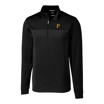 Men's Cutter & Buck Black Pittsburgh Pirates Big & Tall Traverse Stripe Half-Zip Pullover Jacket