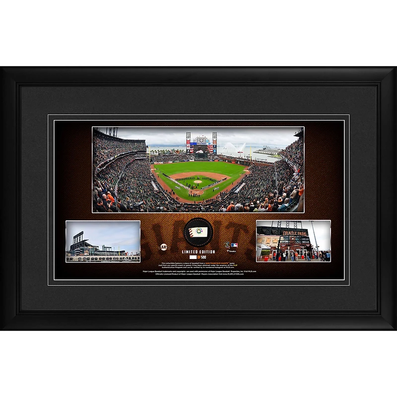 San Francisco Giants Framed 10" x 18" Stadium Panoramic Collage with a Piece of Game-Used Baseball