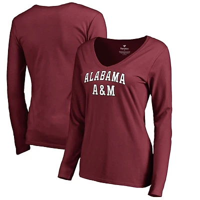 Women's Maroon Alabama A&M Bulldogs Everyday V-Neck Long Sleeve T-Shirt