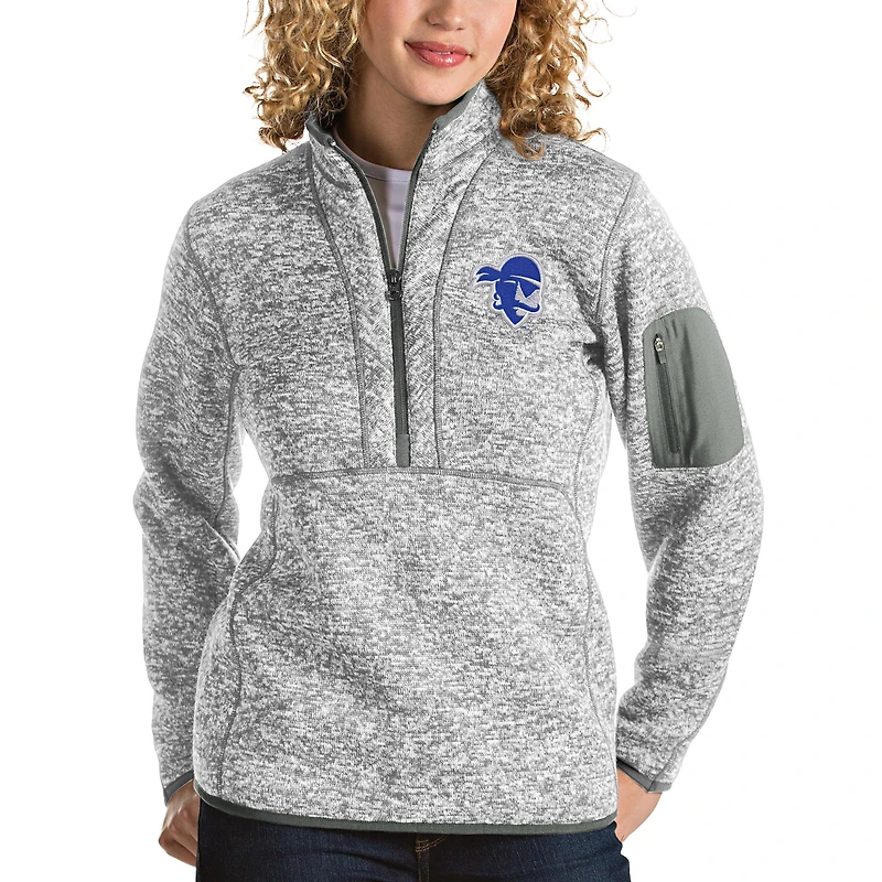 Women's Antigua Gray/Heather Gray Seton Hall Pirates Fortune Half-Zip Pullover Sweater
