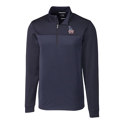 Men's Cutter & Buck Navy Los Angeles Dodgers Stars & Stripes Big & Tall Traverse Stripe Half-Zip Pullover Jacket