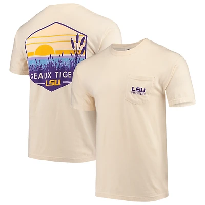 Men's Cream LSU Tigers Landscape Shield Comfort Colors Pocket T-Shirt