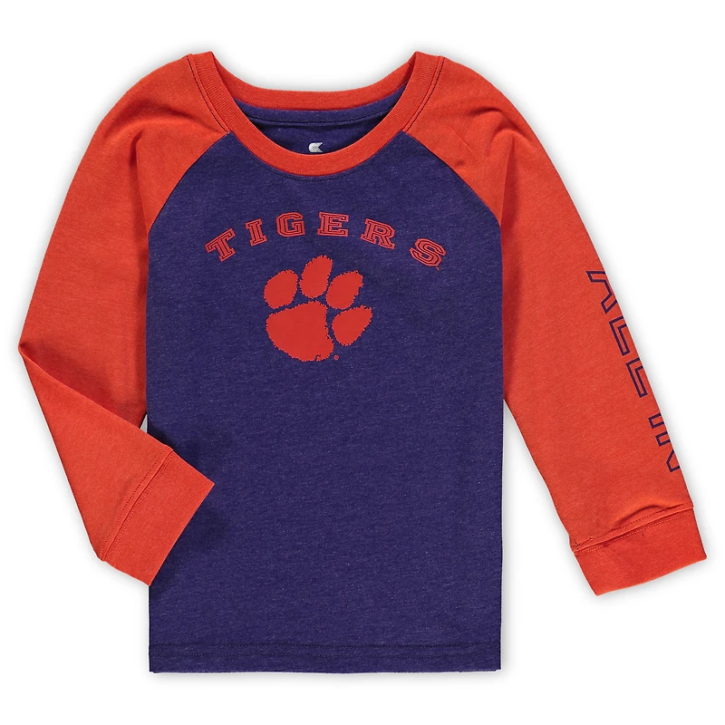 Toddler Colosseum Heathered Purple Clemson Tigers Long Sleeve Raglan T-Shirt