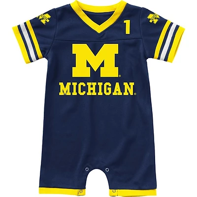 Infant Colosseum Navy Michigan Wolverines Bumpo Football Romper