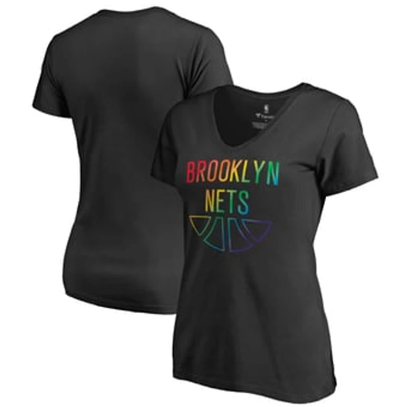 Women's Black Brooklyn Nets Team Pride Wordmark V-Neck T-Shirt
