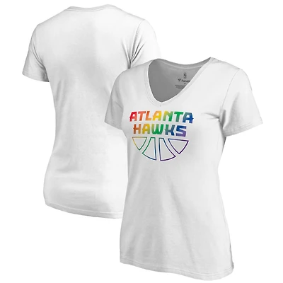 Women's White Atlanta Hawks Team Pride Wordmark V-Neck T-Shirt