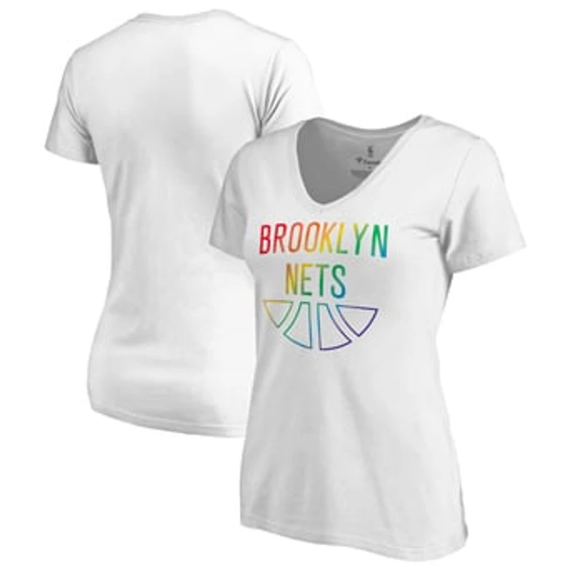 Women's White Brooklyn Nets Team Pride Wordmark V-Neck T-Shirt
