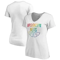 Women's White Brooklyn Nets Team Pride Wordmark V-Neck T-Shirt
