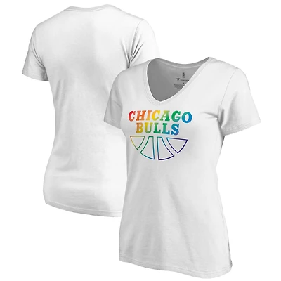 Women's White Chicago Bulls Team Pride Wordmark V-Neck T-Shirt