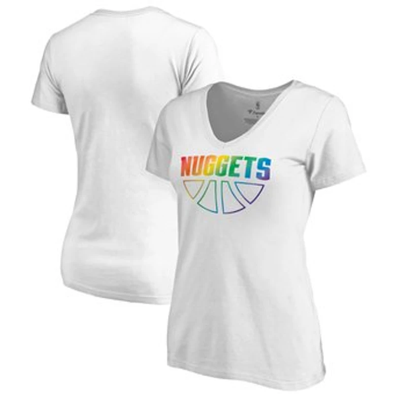 Women's White Denver Nuggets Team Pride Wordmark V-Neck T-Shirt