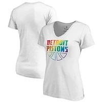 Women's White Detroit Pistons Team Pride Wordmark V-Neck T-Shirt