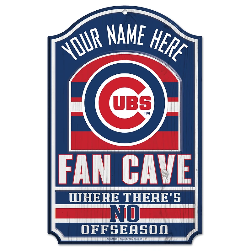 WinCraft Chicago Cubs Personalized 11'' x 17'' Fan Cave Wood Sign