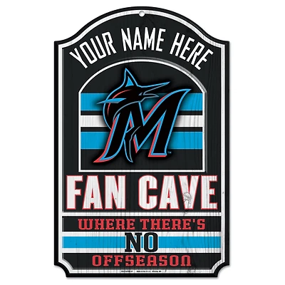 WinCraft Miami Marlins Personalized 11'' x 17'' Fan Cave Wood Sign
