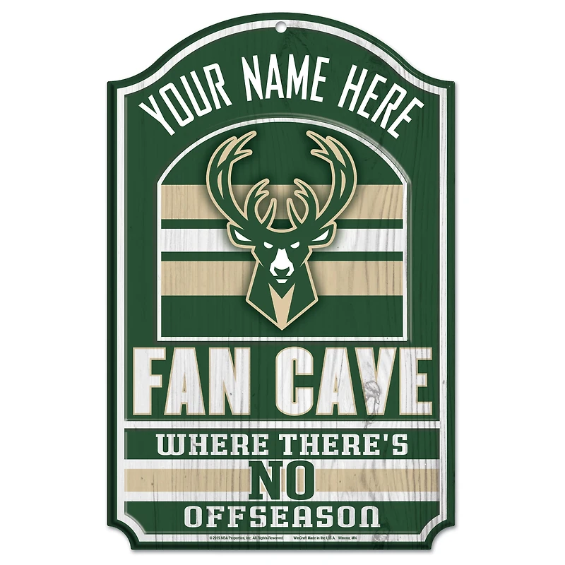 WinCraft Milwaukee Bucks Personalized 11'' x 17'' Fan Cave Wood Sign
