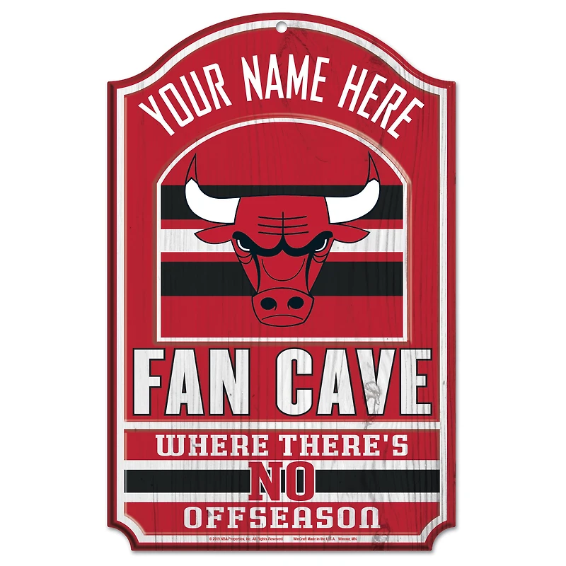 WinCraft Chicago Bulls Personalized 11'' x 17'' Fan Cave Wood Sign