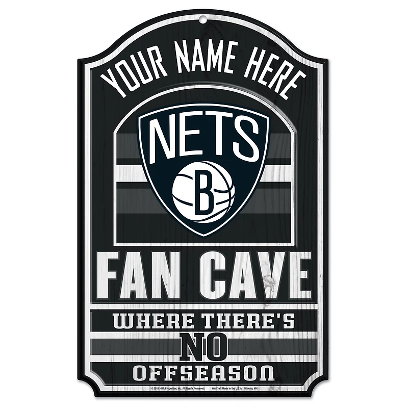 WinCraft Brooklyn Nets Personalized 11'' x 17'' Fan Cave Wood Sign